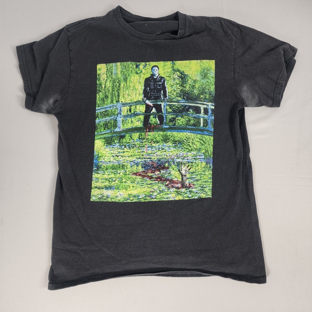 Halloween Michael Myers Graphic T-Shirt Mens Small Black Good Art Parody Tee